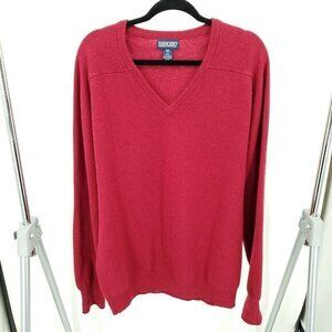 Men's 100% Lambswool Land's End V-Neck Sweater Large Tall Red Made in Scotland